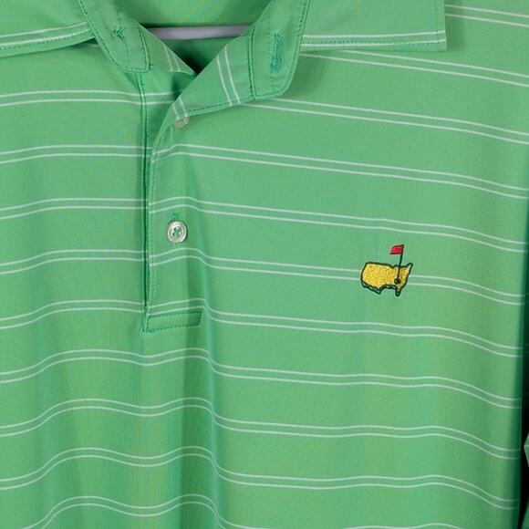 Masters Tournament Golf Polo Shirt Large Green Stripe Augusta National Logo Tech - Picture 2 of 5